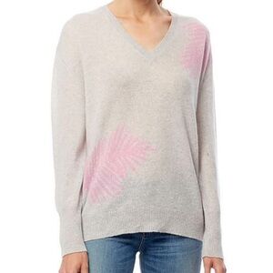 27. 360 Cashmere Gray and Pink V-Neck Sweater